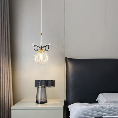 Modern Luxury Crown Orb All Brass Glass 1-Light Pendant Light For Bedroom