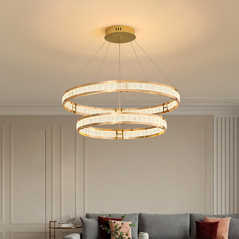 Contemporary Luxury Aluminum Crystal Circle Ring LED Chandelier For Dining Room