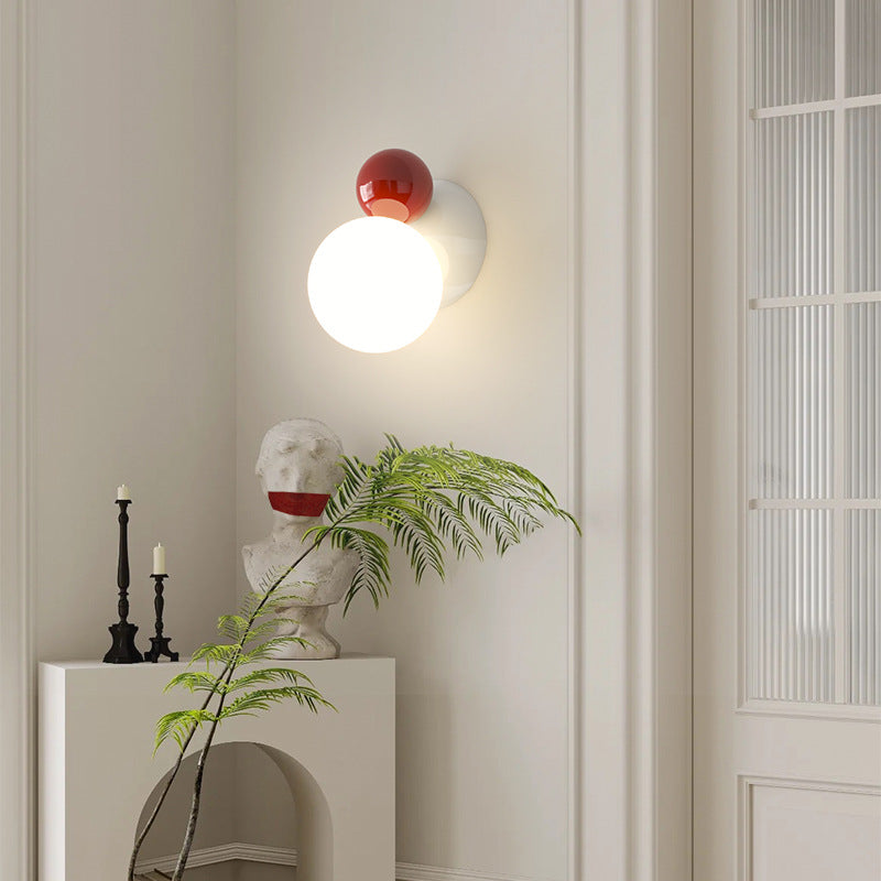 Modern Minimalist Round Sphere Iron Plastic 1-Light Wall Sconce Lamp For Bedroom