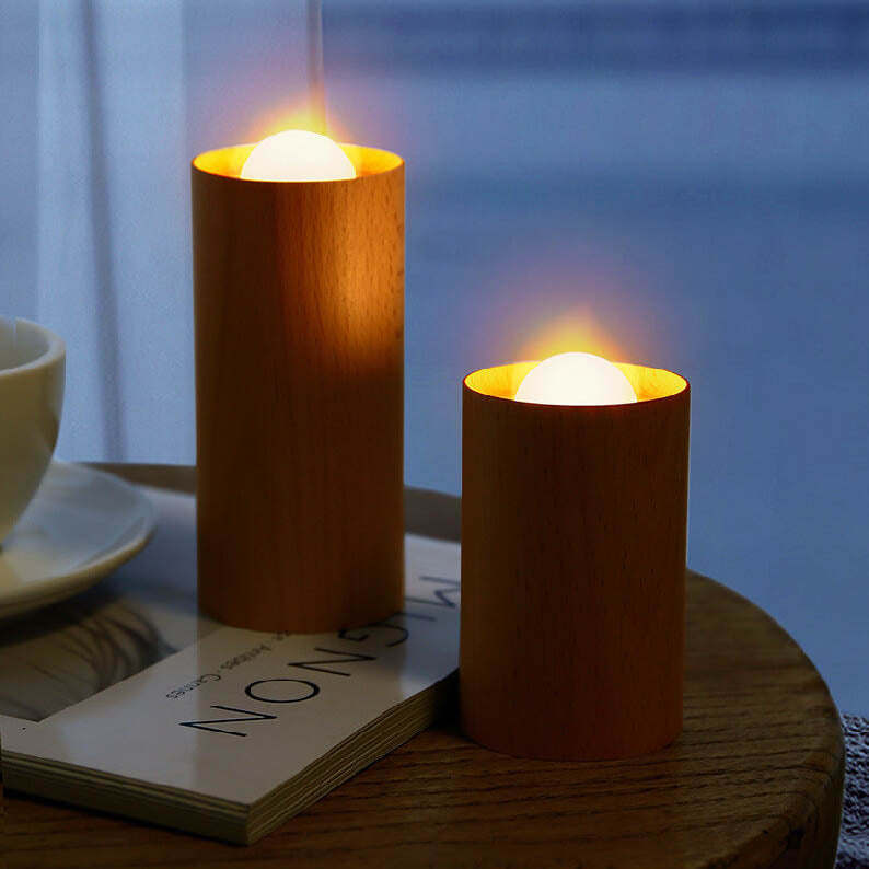 Modern Simple Wooden Cylindrical USB LED Table Lamp