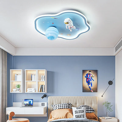 Contemporary Creative Cartoon Planet Spaceman Acrylic LED Kids Flush Mount Ceiling Light For Living Room