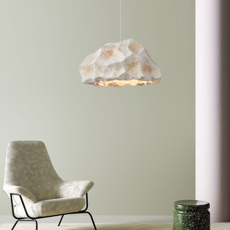 Traditional Japanese Polystyrene Rock 1-Light Pendant Light For Dining Room