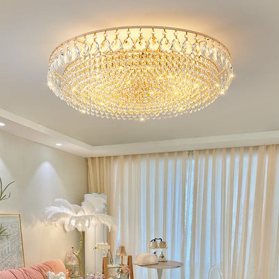 Modern Luxury Circle Iron Crystal 4/6/8/10 Light Flush Mount Ceiling Light For Living Room