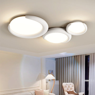 Contemporary Nordic Iron PE Geometric Circle Splicing LED Flush Mount Ceiling Light For Living Room