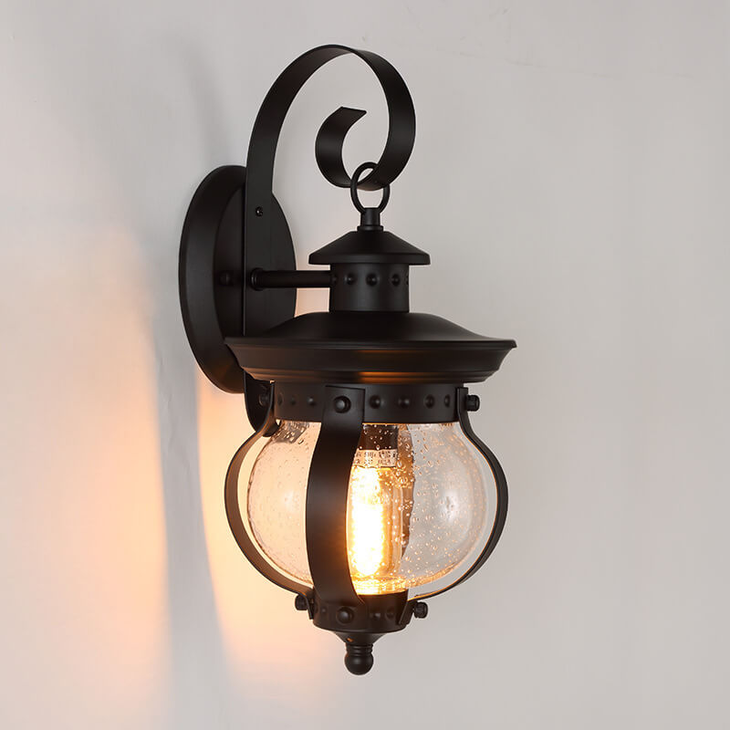 European Retro Wrought Iron Glass Jar 1-Light Outdoor Waterproof Wall Sconce Lamp