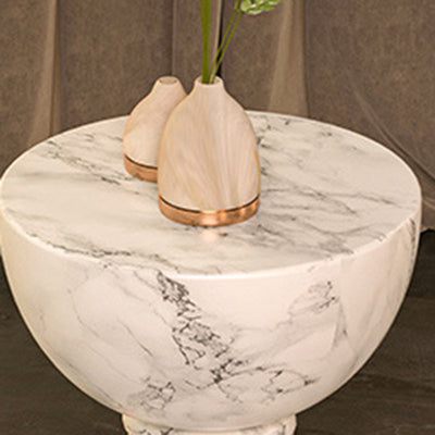 Modern Minimalist Round Marble Grain Magnesium Oxide End Table For Living Room