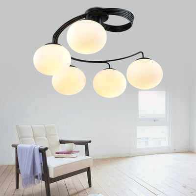 Modern Minimalist Curved Line Oval Iron Glass 3/5 Light Semi-Flush Mount Ceiling Light For Living Room