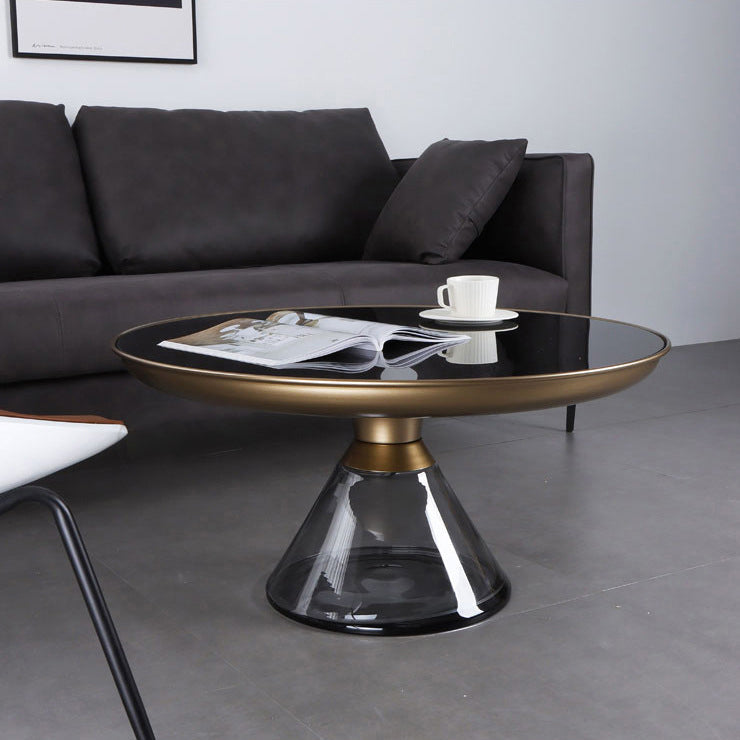 Contemporary Luxury Round Glass Stainless Steel Coffee Table 1-Tier For Living Room