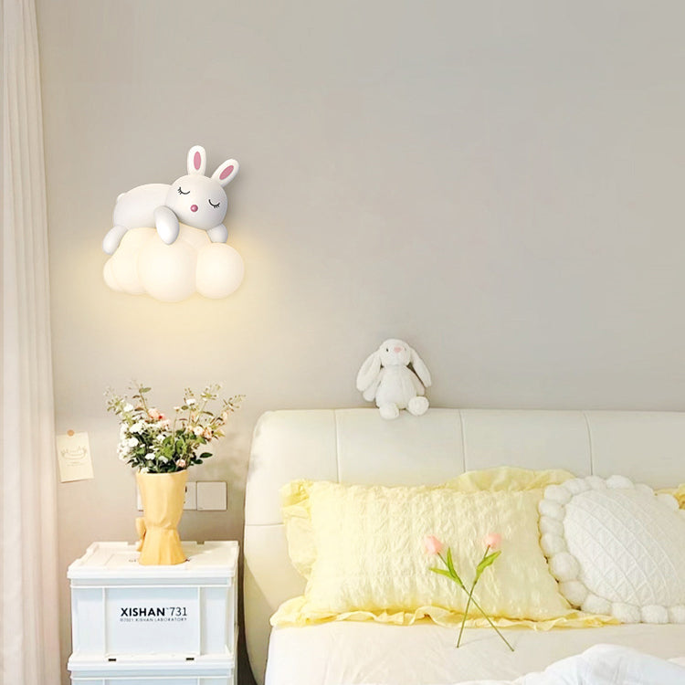 Contemporary Nordic Kids Resin PE Bear Rabbit LED Wall Sconce Lamp For Bedroom