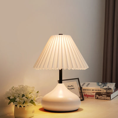 Contemporary Nordic Acrylic Pleated Shade Iron Base LED USB Touch Table Lamp For Bedroom