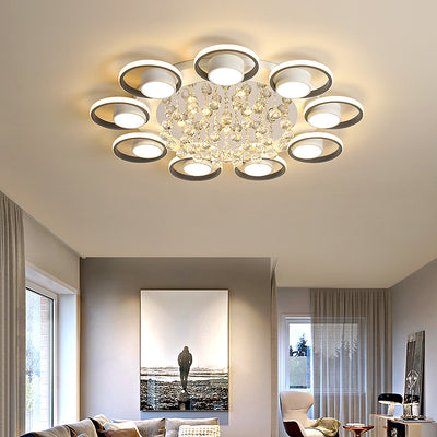 Modern Simplicity Acrylic Circle Ring Shade Iron Crystal LED Flush Mount Ceiling Light For Living Room