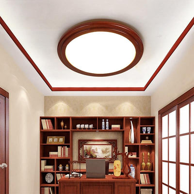 Modern Simplicity Round Rubberwood Acrylic LED Flush Mount Ceiling Light For Study Room