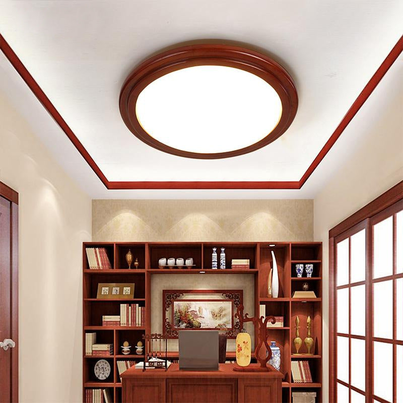 Modern Simplicity Round Rubberwood Acrylic LED Flush Mount Ceiling Light For Study Room