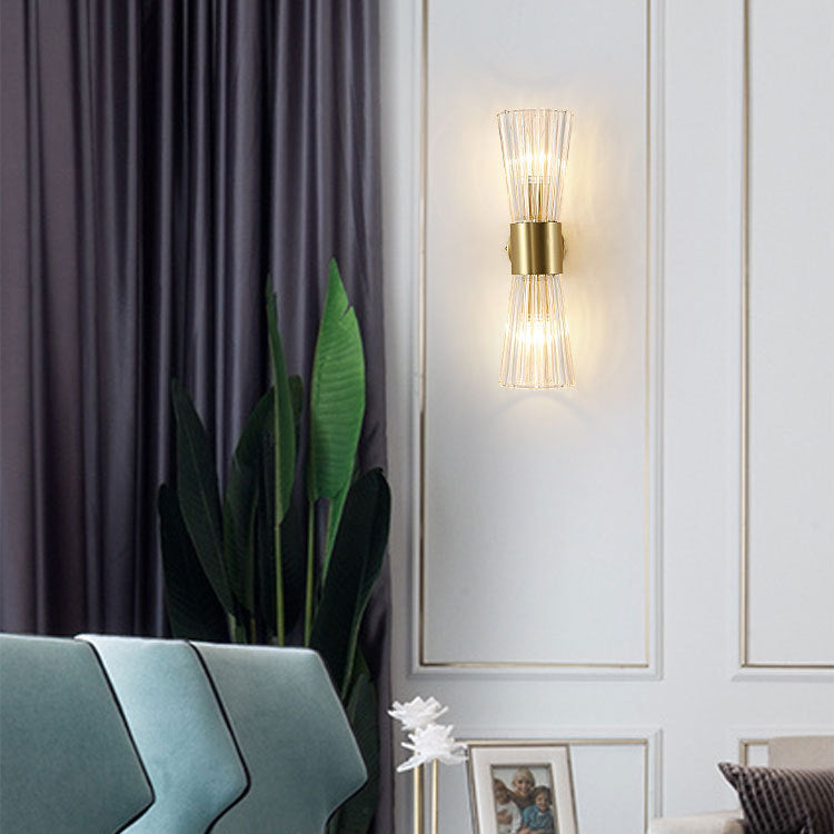 Contemporary Luxury Ribbed Crystal Up And Down Luminous 2-Light Wall Sconce Lamp For Bedroom