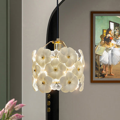 Traditional French Flower Petal Round Crystal Hardware 1-Light Pendant Light For Bedroom