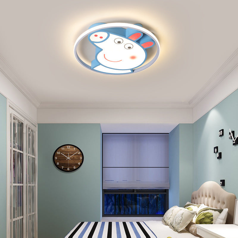 Contemporary Creative Kids Iron Acrylic Round Pig LED Flush Mount Ceiling Light For Bedroom