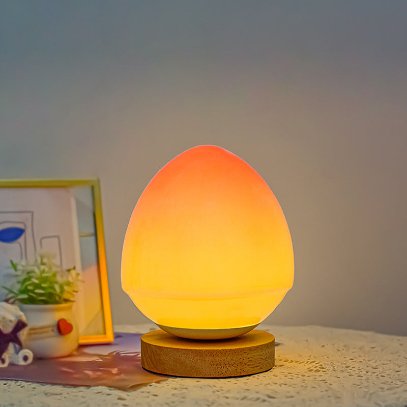 Modern Simplicity Peach Glass Shape Wood Base USB Rechargeable LED Table Lamp Night Light For Home Office