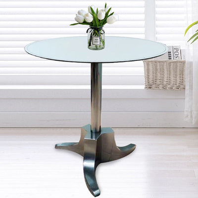 Modern Simplicity Round Saddle Leather Stainless Steel Dining Table For 2 Seats