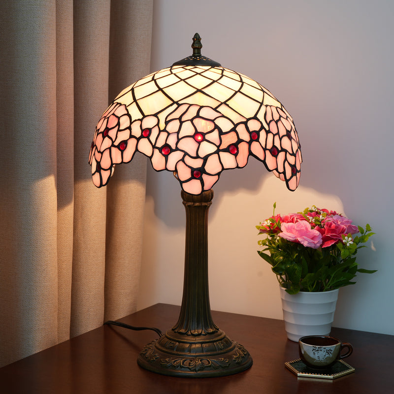 Traditional Tiffany Dome Sakura Aluminium Alloy Glass 1-Light Table Lamp For Bedside