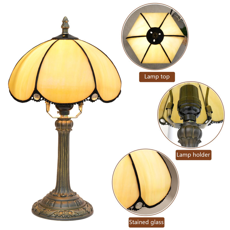 Traditional Tiffany Half Round Stained Glass Resin 1-Light Table Lamp For Bedroom