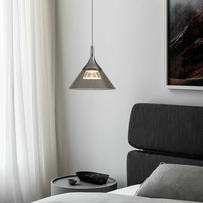 Contemporary Nordic Iron Aluminum Conical LED Liftable Pendant Light For Bedroom