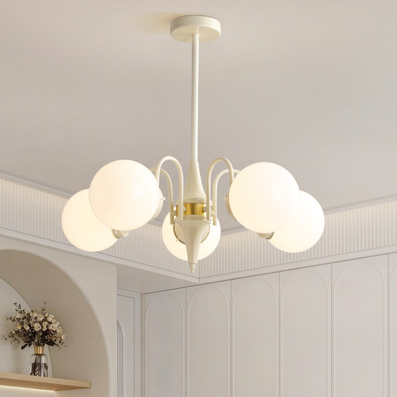 Contemporary Retro Branch Curved Rod Round Ball Iron Glass 3/5 Light Chandelier For Living Room