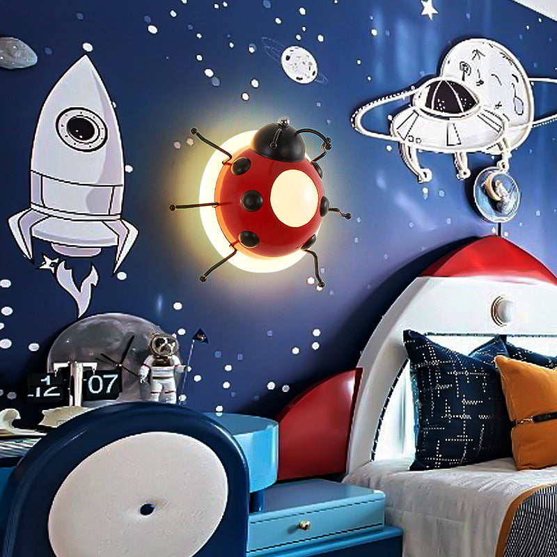 Contemporary Creative Cartoon Beetle Acrylic LED Kids Wall Sconce Lamp For Bedroom