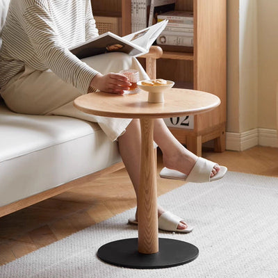 Traditional Rustic Oak Wood Round Side Table For Living Room