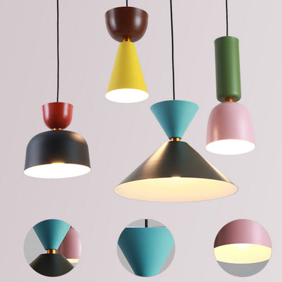 Modern Macaron Colorful Geometric Polygons Iron 1-Light Pendant Light