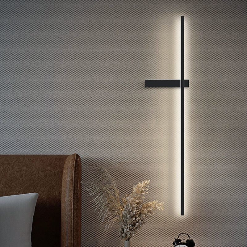 Modern Minimalist Iron Aluminum Silica Strip Line LED Wall Sconce Lamp For Bedroom