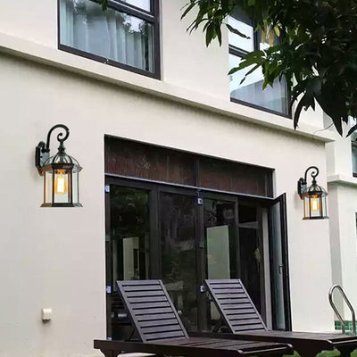 Traditional European Waterproof Aluminum Glass Hexagonal Prism 1-Light Wall Sconce Lamp For Garden