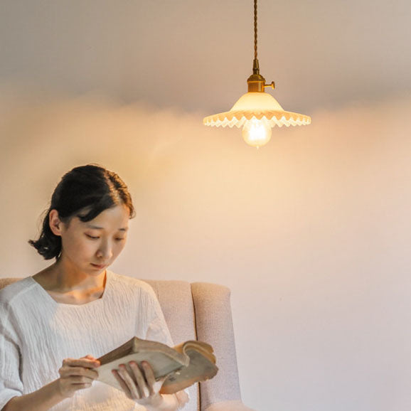 Luminaire suspendu à 1 lumière en verre en laiton ondulé rond vintage traditionnel pour le salon 