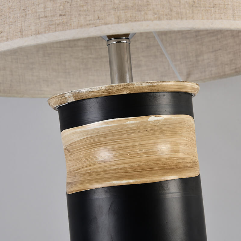 Contemporary Creative Fabric Shade Irregular Imitation Wood Grain Base 1-Light Table Lamp For Bedroom