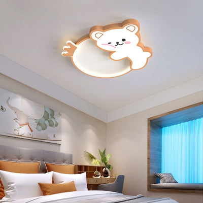 Contemporary Creative Bear Iron Acrylic LED Flush Mount Ceiling Light For Bedroom