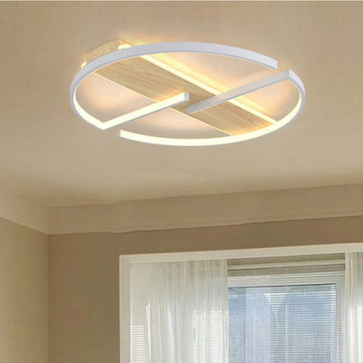 Modern Simplicity Iron Aluminum Wood Round Geometric LED Flush Mount Ceiling Light For Living Room