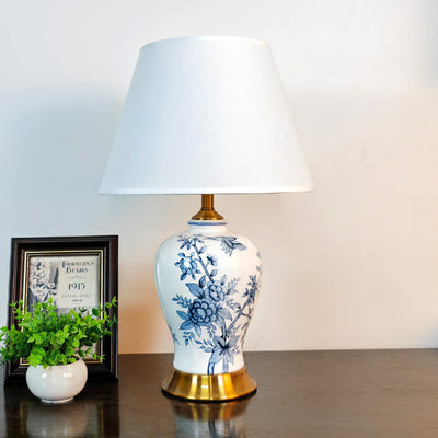 Traditional Chinese Fabric Ceramics Vase Base 1-Light Table Lamp For Bedroom