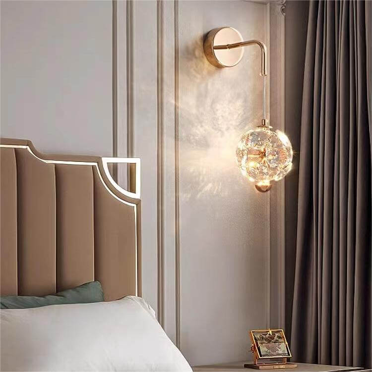 Modern Luxury Orb Hardware Crystal LED Wall Sconce Lamp For Bedroom