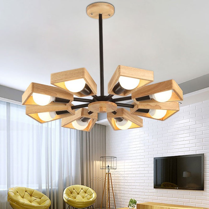 Contemporary Scandinavian Windmill Iron Wood 3/5/6/8 Light Chandelier For Living Room