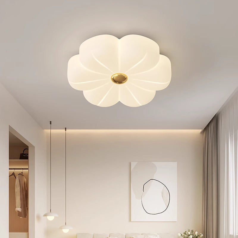 Modern Minimalist Cream Petal Iron PE LED Flush Mount Ceiling Light For Bedroom