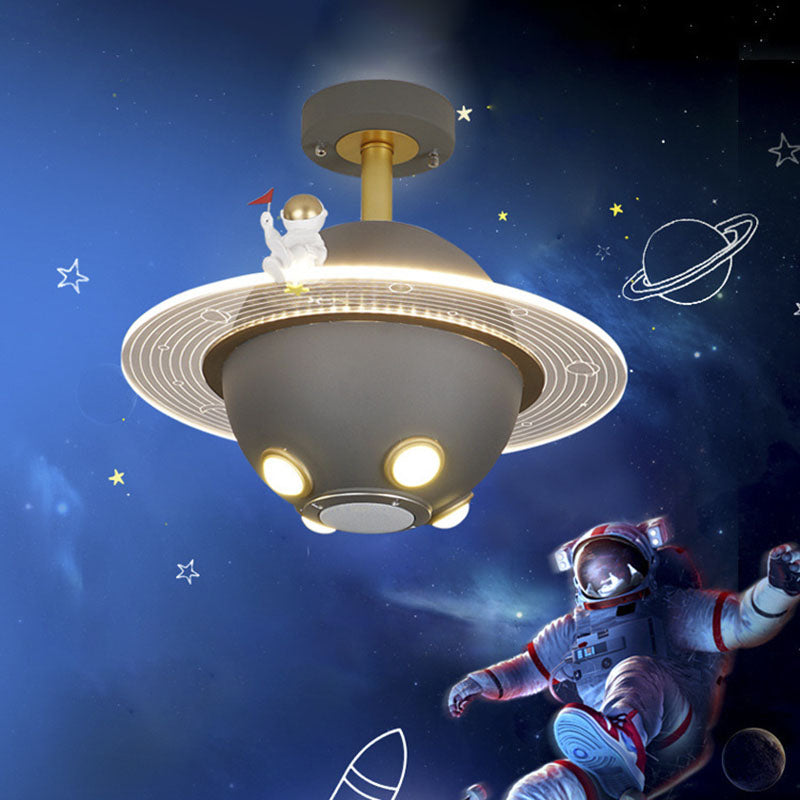 Contemporary Creative Kids Metal Acrylic Resin Ball Astronaut Space Planet LED Semi-Flush Mount Ceiling Light For Bedroom