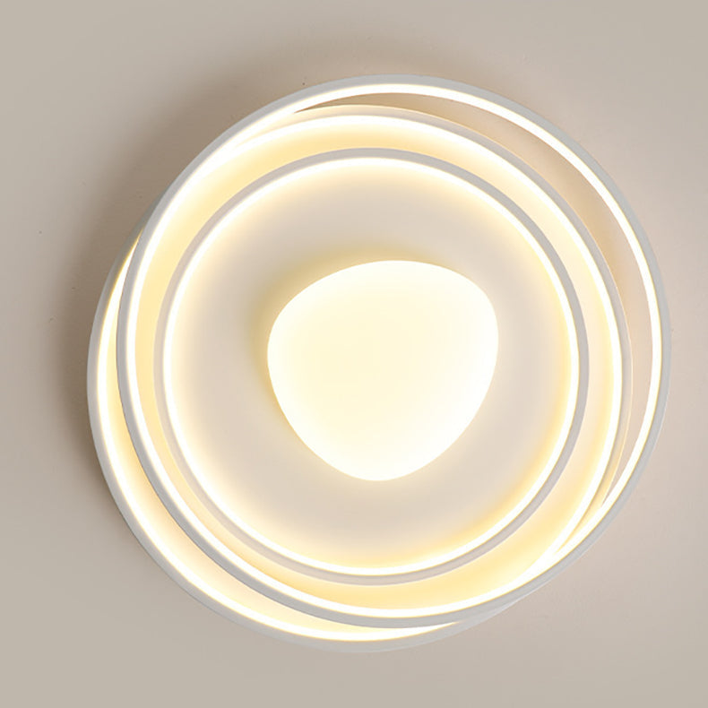 Modern Minimalist Cream Round Acrylic Iron LED Flush Mount Ceiling Light For Living Room