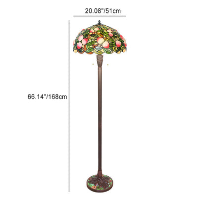 Traditional Tiffany Stained Glass Fairy Peach Hardware Base 3-Light Standing Floor Lamp For Home Office