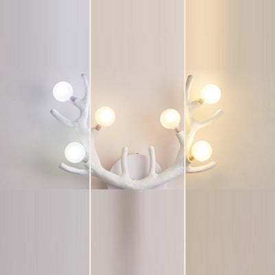 Contemporary Creative Resin Antler Branch Glass Shade 6-Light Wall Sconce Lamp For Bedroom