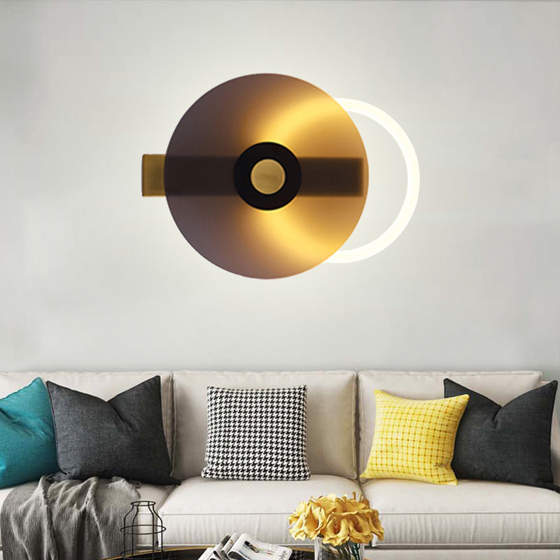 Contemporary Creative Iron Acrylic Round Disc LED Wall Sconce Lamp For Living Room