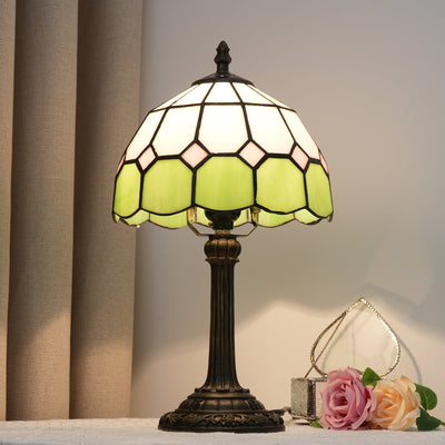 Traditional Tiffany Dome Resin Glass 1-Light Table Lamp For Living Room