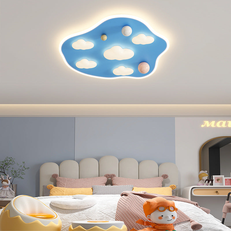 Contemporary Creative Kids Iron Acrylic Round Irregular Shape Mouse Cloud LED Flush Mount Ceiling Light For Bedroom