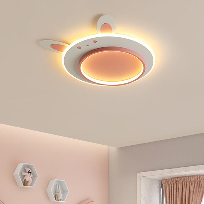 Modern Simplicity Kids Iron Acrylic Rabbit Round LED Flush Mount Ceiling Light For Bedroom