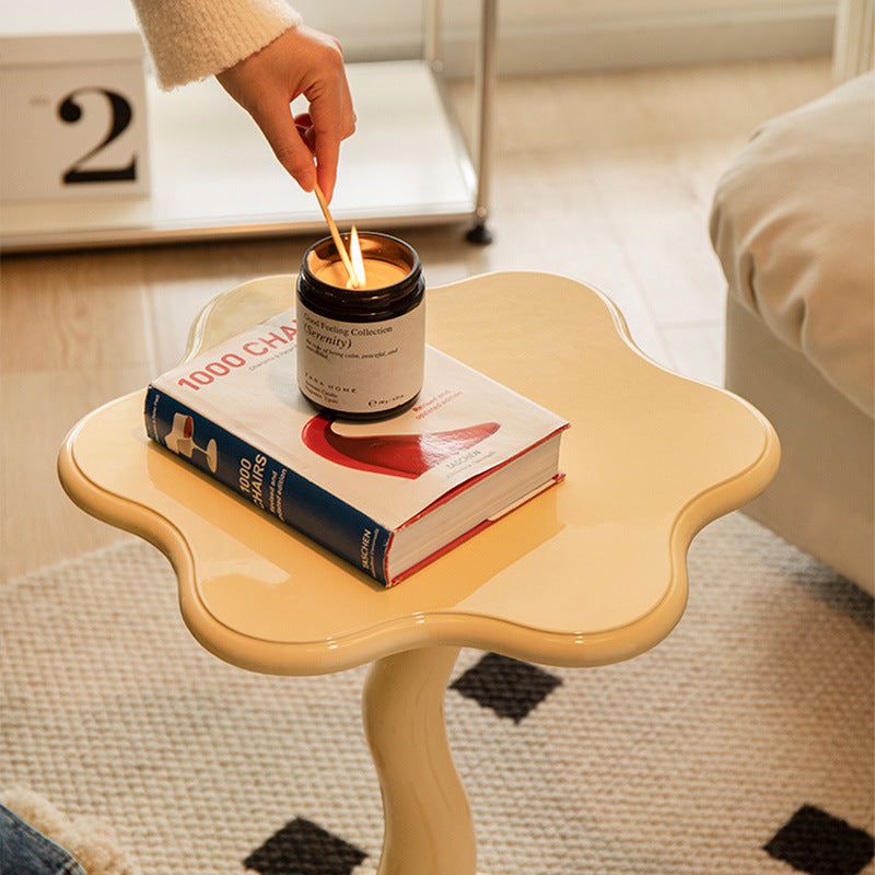 Traditional French Round Petal Design Wood Iron Side Table For Living Room