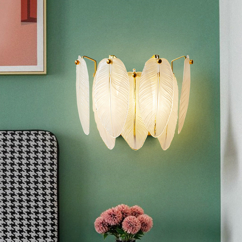 Contemporary Creative Feather Iron Glass 1-Light Wall Sconce Lamp For Bedroom