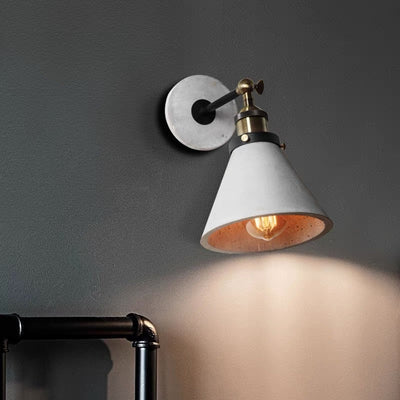 Contemporary Industrial Round Flared Aluminum Cement 1-Light Wall Sconce Lamp For Living Room